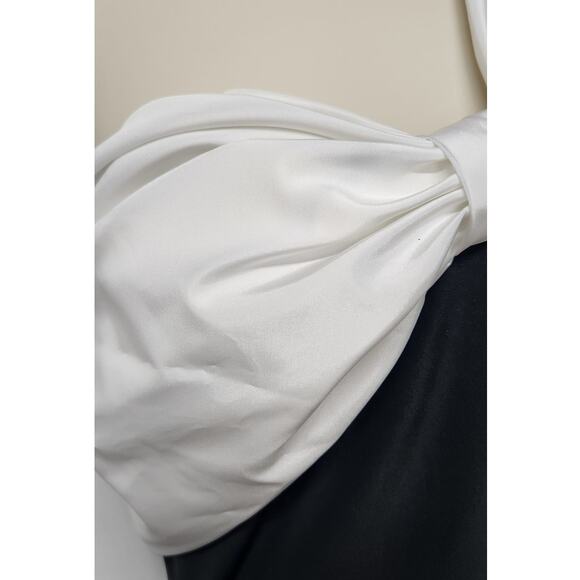 Rare VTG The Gilberts For Tally Maxi One Shoulder Black Dress White Bow, Size 8 - Picture 8 of 14